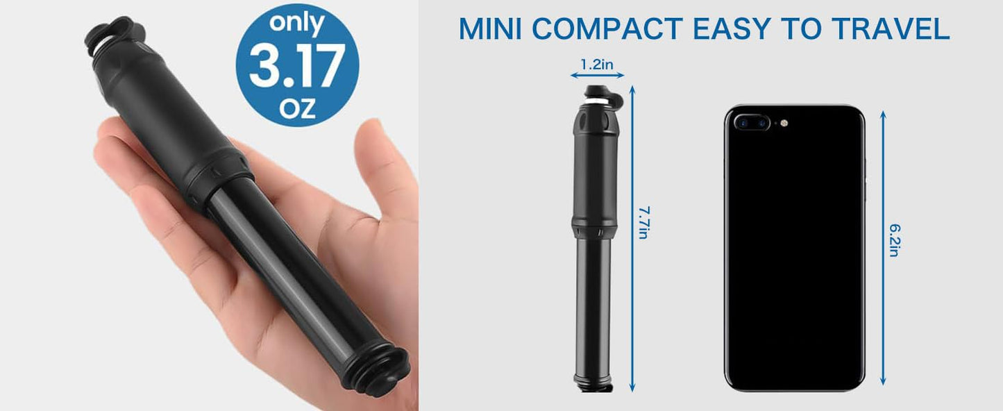 CyanCloud Mini Bike Pump,Bicycle Pump Portable, Universal American and French valves, no Need to Change valves for Road and Mountain Bikes, Scooter tire Pumps.
