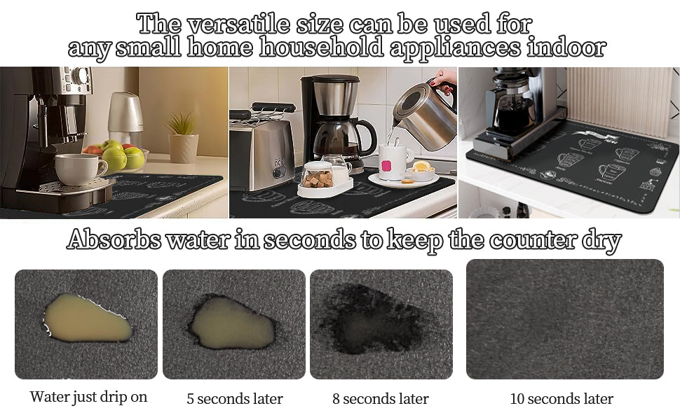 Coffee Mat Coffee Bar Mat Hide Stain Easy To Clean Dish Drying Mat Rubber Backed Absorbent 12"x19" Coffee Station Mat Coffee Maker Mat Espresso Machine Countertop Coffee Bar Accessories