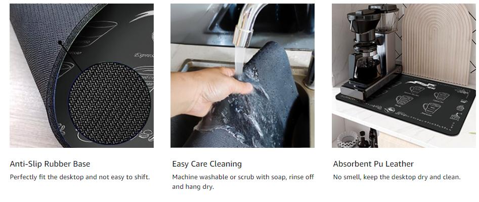 Coffee Mat Coffee Bar Mat Hide Stain Easy To Clean Dish Drying Mat Rubber Backed Absorbent 12"x19" Coffee Station Mat Coffee Maker Mat Espresso Machine Countertop Coffee Bar Accessories