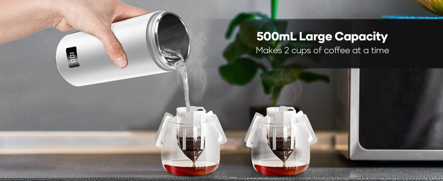 CyanCloud Portable Electric Kettle Travel Electric Kettle 500ml Stainless Steel Travel Electric Tea Coffee Kettle Water Boiler with Cup Bag, 4 Variable Presets, Auto Shut-Off, Boil Dry Protection