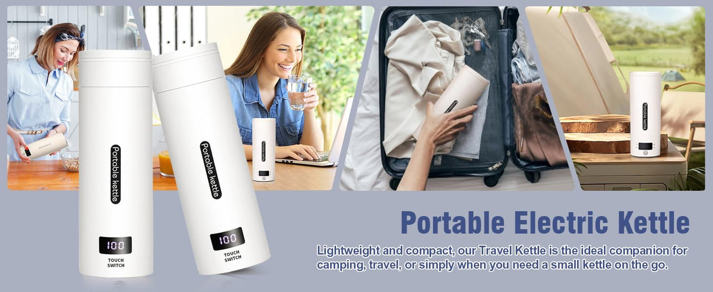 CyanCloud Portable Electric Kettle Travel Electric Kettle 500ml Stainless Steel Travel Electric Tea Coffee Kettle Water Boiler with Cup Bag, 4 Variable Presets, Auto Shut-Off, Boil Dry Protection