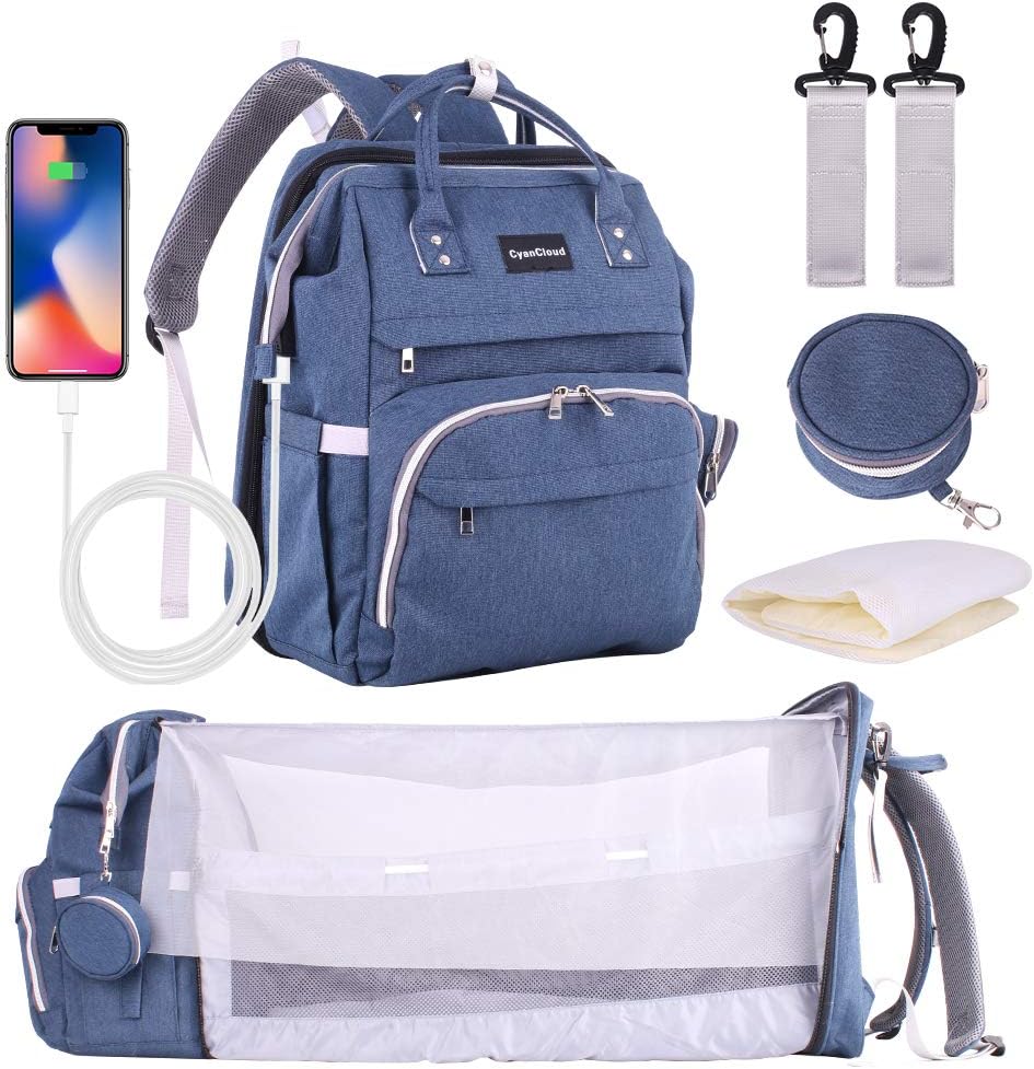 CyanCloud Diaper Bag Backpack, Baby Diaper Bag with Changing Station and Pacifier Case, Large Capacity Diaper Bags for Baby Boy Baby Girl, Waterproof, Dark Blue