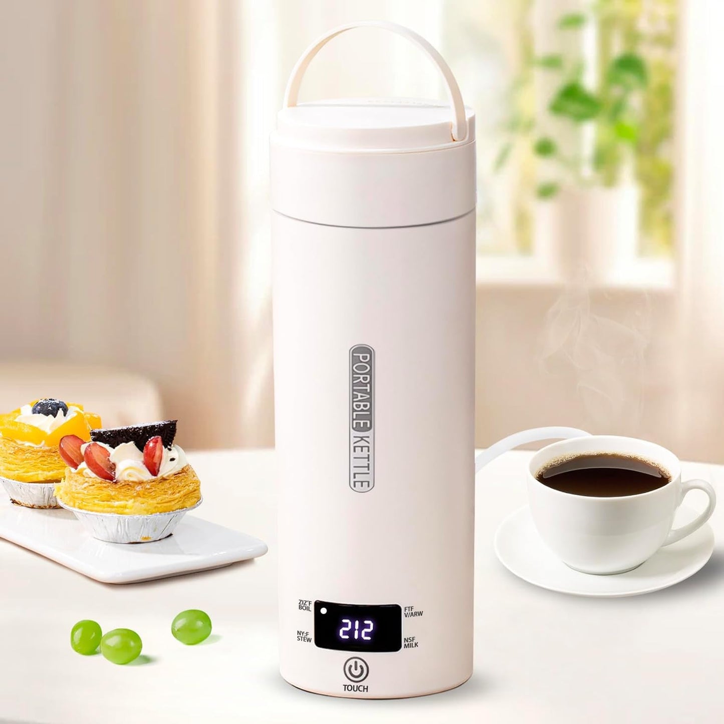 CyanCloud Portable Electric Kettle Travel Electric Kettle 500ml Stainless Steel Travel Electric Tea Coffee Kettle Water Boiler with Cup Bag, 4 Variable Presets, Auto Shut-Off, Boil Dry Protection