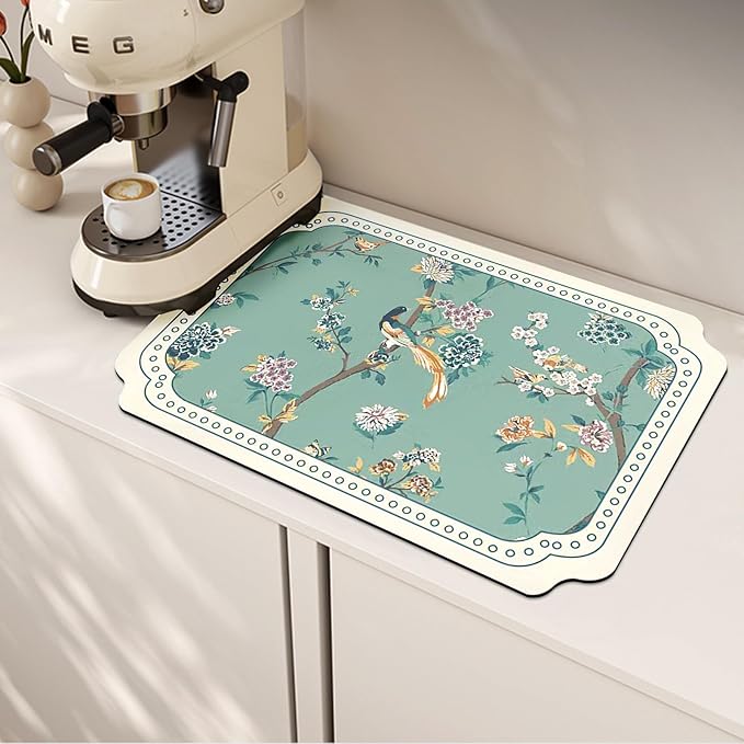 Dish Drying Mat XL 24"x16" Dish Mat Drying Kitchen Mat with Non-slip Rubber Backed, Dish Drying Pad Super Absorbent for Kitchen Counter, Coffee Bar, Bathroom Sink, Dish Drying Rack Mat Blue