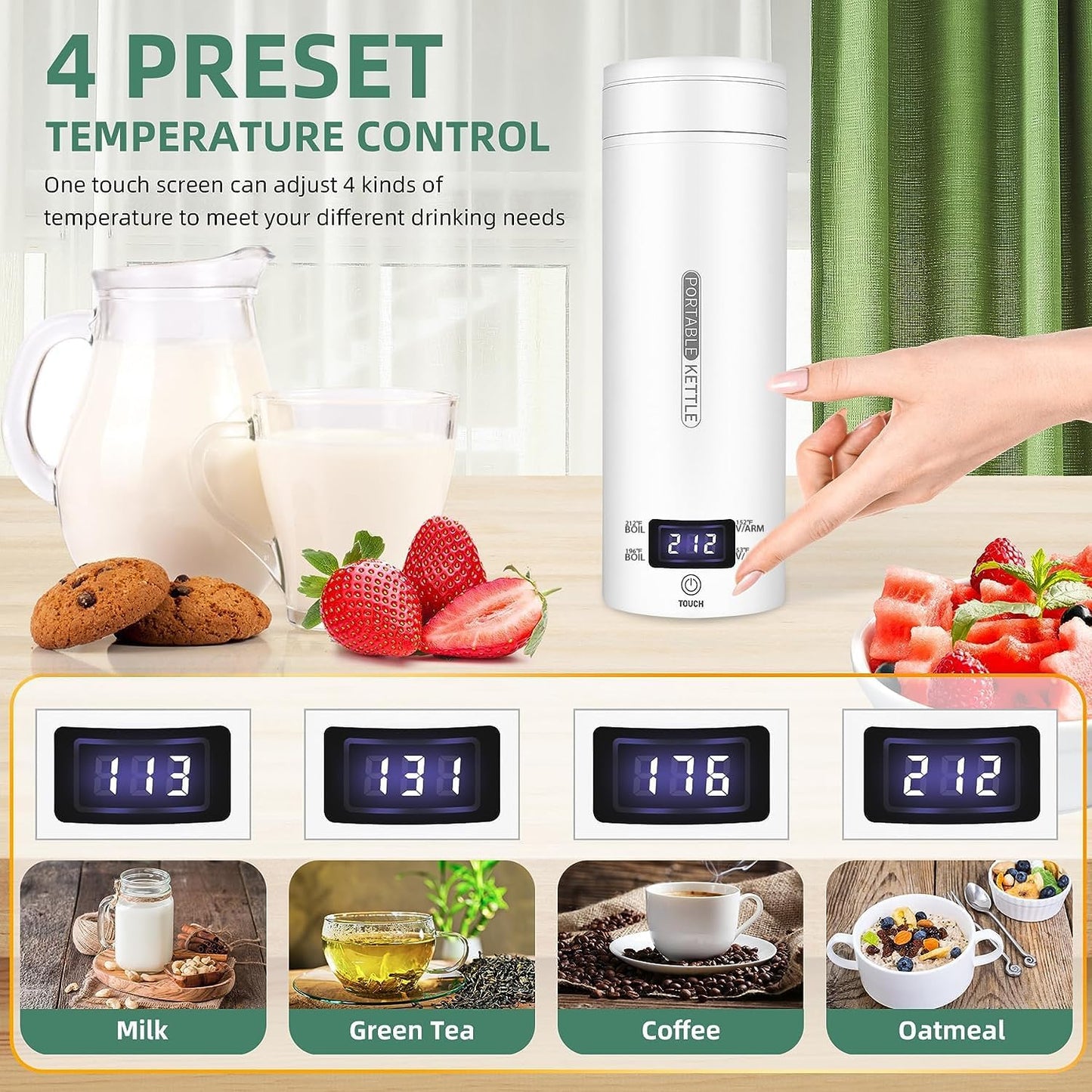 CyanCloud Portable Electric Kettle Travel Electric Kettle 500ml Stainless Steel Travel Electric Tea Coffee Kettle Water Boiler with Cup Bag, 4 Variable Presets, Auto Shut-Off, Boil Dry Protection