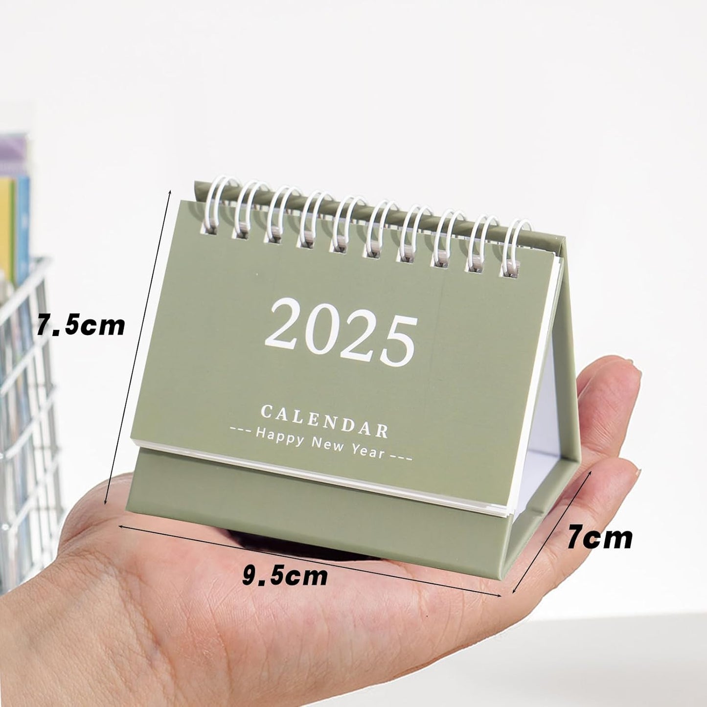 CyanCloud 2025 Desk Calendar 2024-2025, Small Standing Flip Desktop Calendar from Oct 2024 to Dec 2025, Metal Ring Twin-Wire Binding Monthly Desktop Calendar for Home Office School