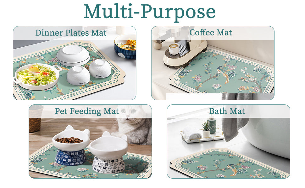 Dish Drying Mat XL 24"x16" Dish Mat Drying Kitchen Mat with Non-slip Rubber Backed, Dish Drying Pad Super Absorbent for Kitchen Counter, Coffee Bar, Bathroom Sink, Dish Drying Rack Mat Blue