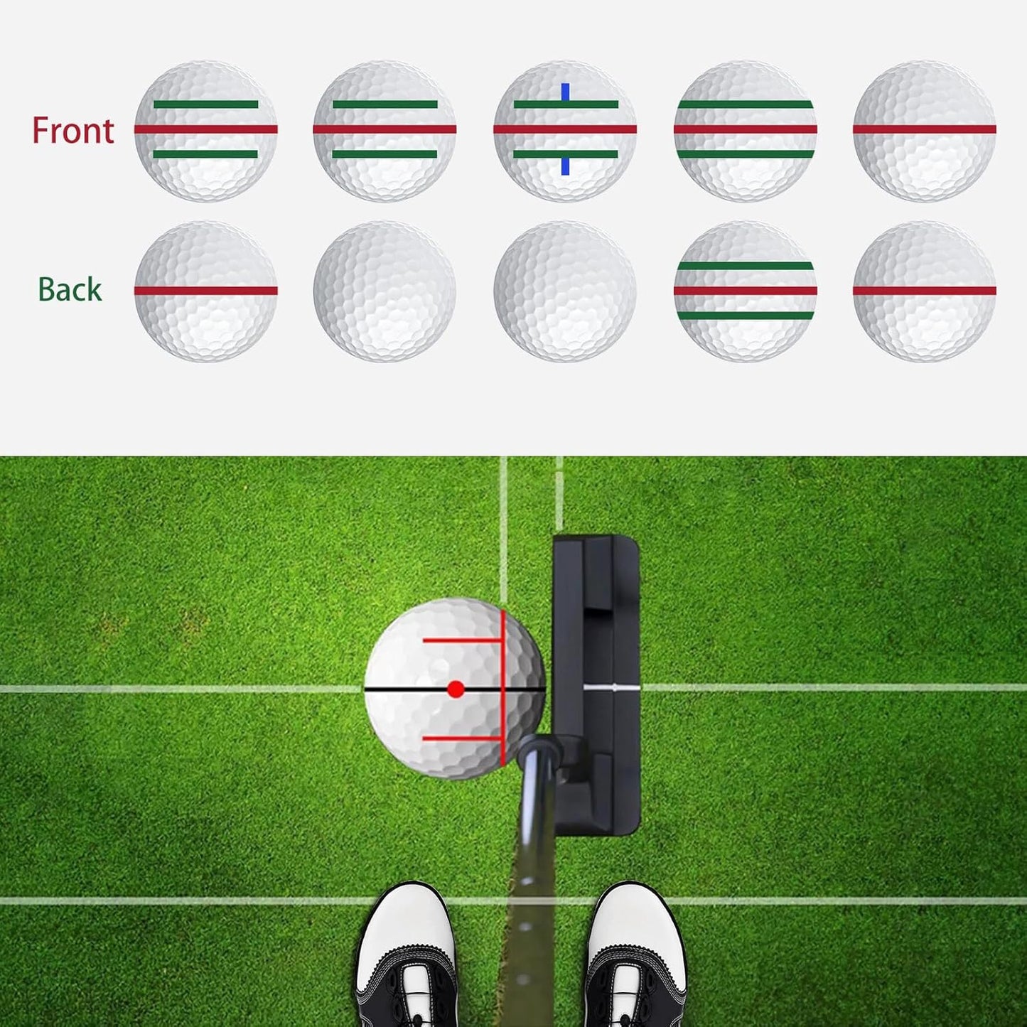 7 Pack Golf Ball Marker Golf Ball Line Marker Tool, 1 x 360° Triple-Line Marker Stencil, 1 x Golf Ball Marker Stencil, 6 in 1 x Letter Stencils Kit, 4 Color Golf Ball Markers, Golf Accessories