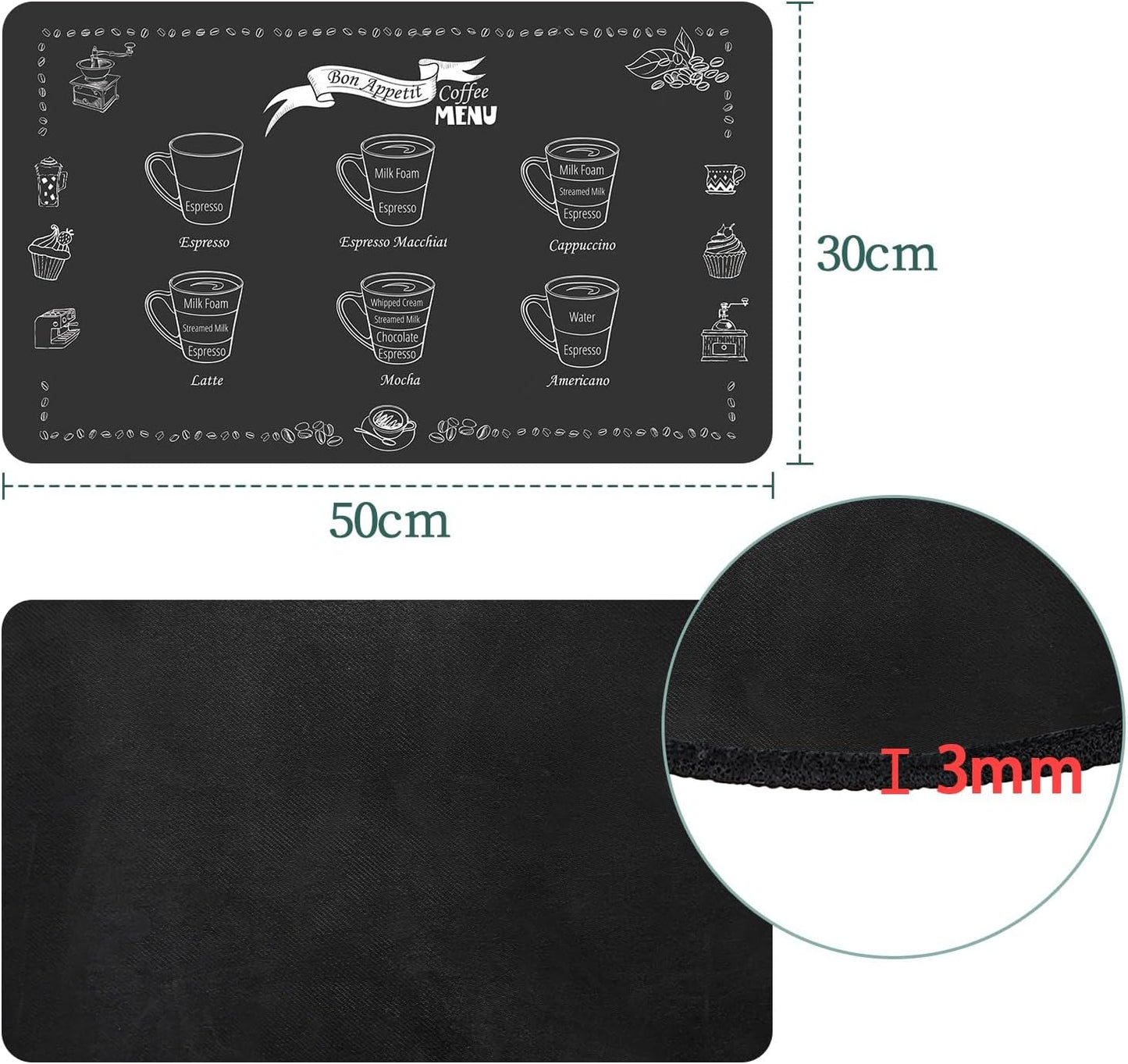 Coffee Mat Coffee Bar Mat Hide Stain Easy To Clean Dish Drying Mat Rubber Backed Absorbent 12"x19" Coffee Station Mat Coffee Maker Mat Espresso Machine Countertop Coffee Bar Accessories