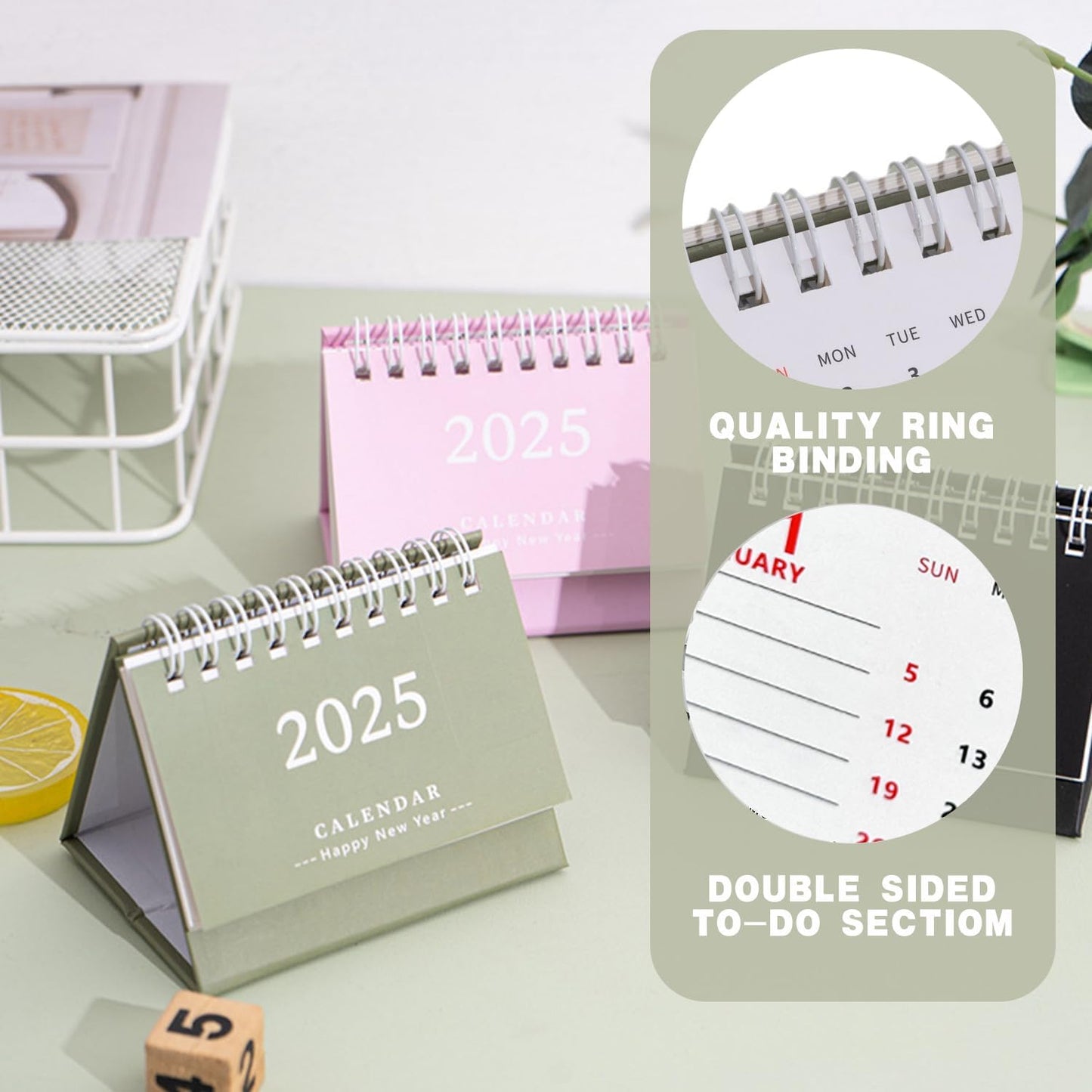 CyanCloud 2025 Desk Calendar 2024-2025, Small Standing Flip Desktop Calendar from Oct 2024 to Dec 2025, Metal Ring Twin-Wire Binding Monthly Desktop Calendar for Home Office School