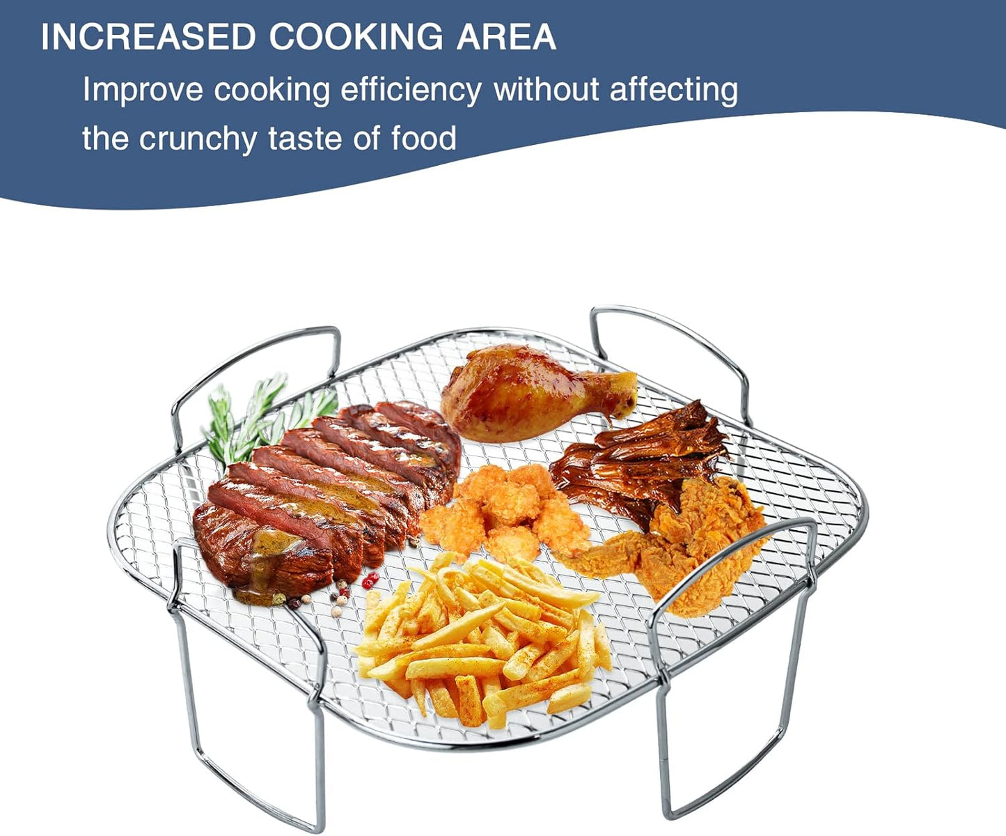 Air Fryer Rack for COSORI 5.5L Air Fryer Accessories 304 Stainless Steel 8 Inch Fryer Racks for Gourmia, Tower, Instant Vortex Dehydrator Rack Air Fryer Shelf with Clip Brush