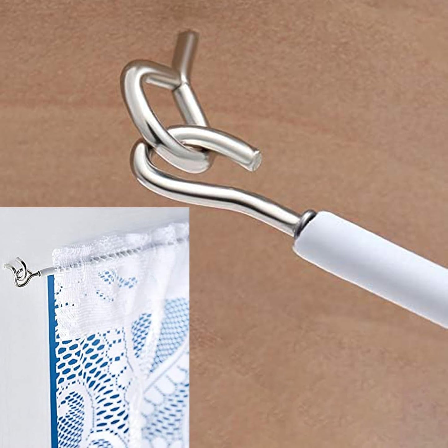 CyanCloud White Curtain Wire 8 Meter Curtain Wire with 10 Hooks & 10 Eyes, Durable Window Net Curtain Wire for Net Curtain Rods Clothesline Hanging