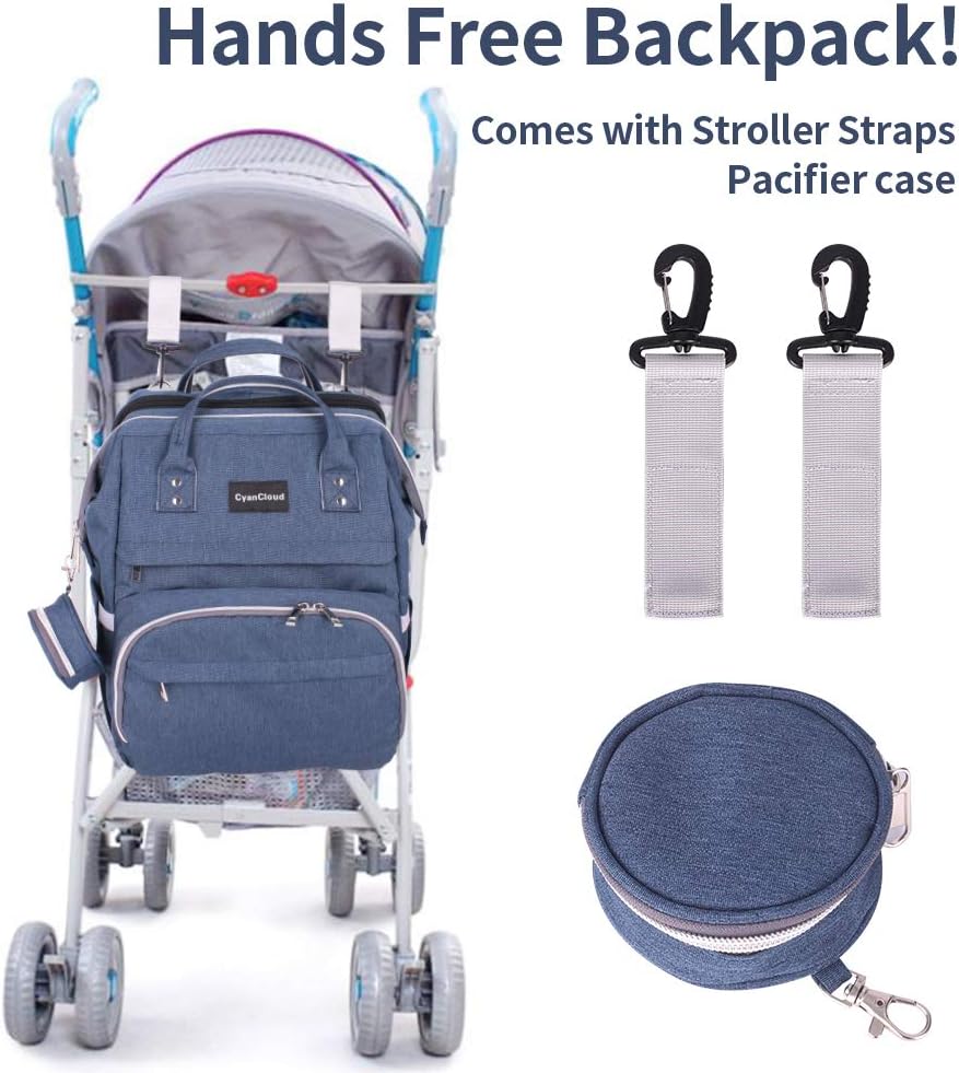 CyanCloud Diaper Bag Backpack, Baby Diaper Bag with Changing Station and Pacifier Case, Large Capacity Diaper Bags for Baby Boy Baby Girl, Waterproof, Dark Blue