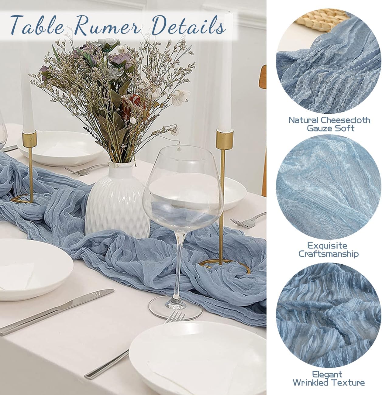 CyanCloud 2 Pack Cheesecloth Table Runner Blue Table Runner 35 x 157 Inch Wedding Table Cover Decor Arch Draping Gauze Fabric Table Runner Boho for Party Weddings Holiday Kitchen Table