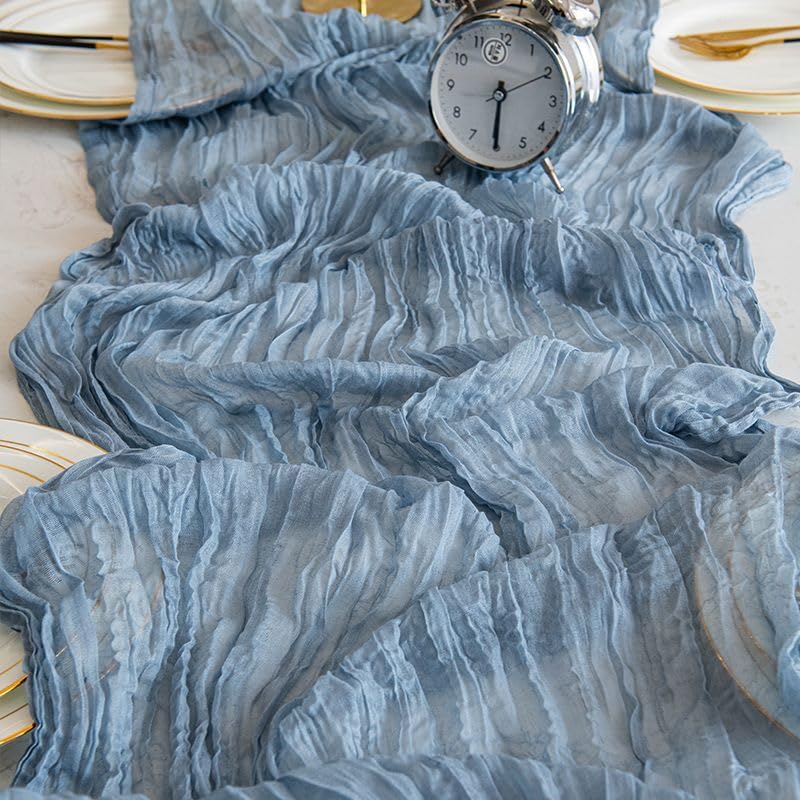 CyanCloud 2 Pack Cheesecloth Table Runner Blue Table Runner 35 x 157 Inch Wedding Table Cover Decor Arch Draping Gauze Fabric Table Runner Boho for Party Weddings Holiday Kitchen Table