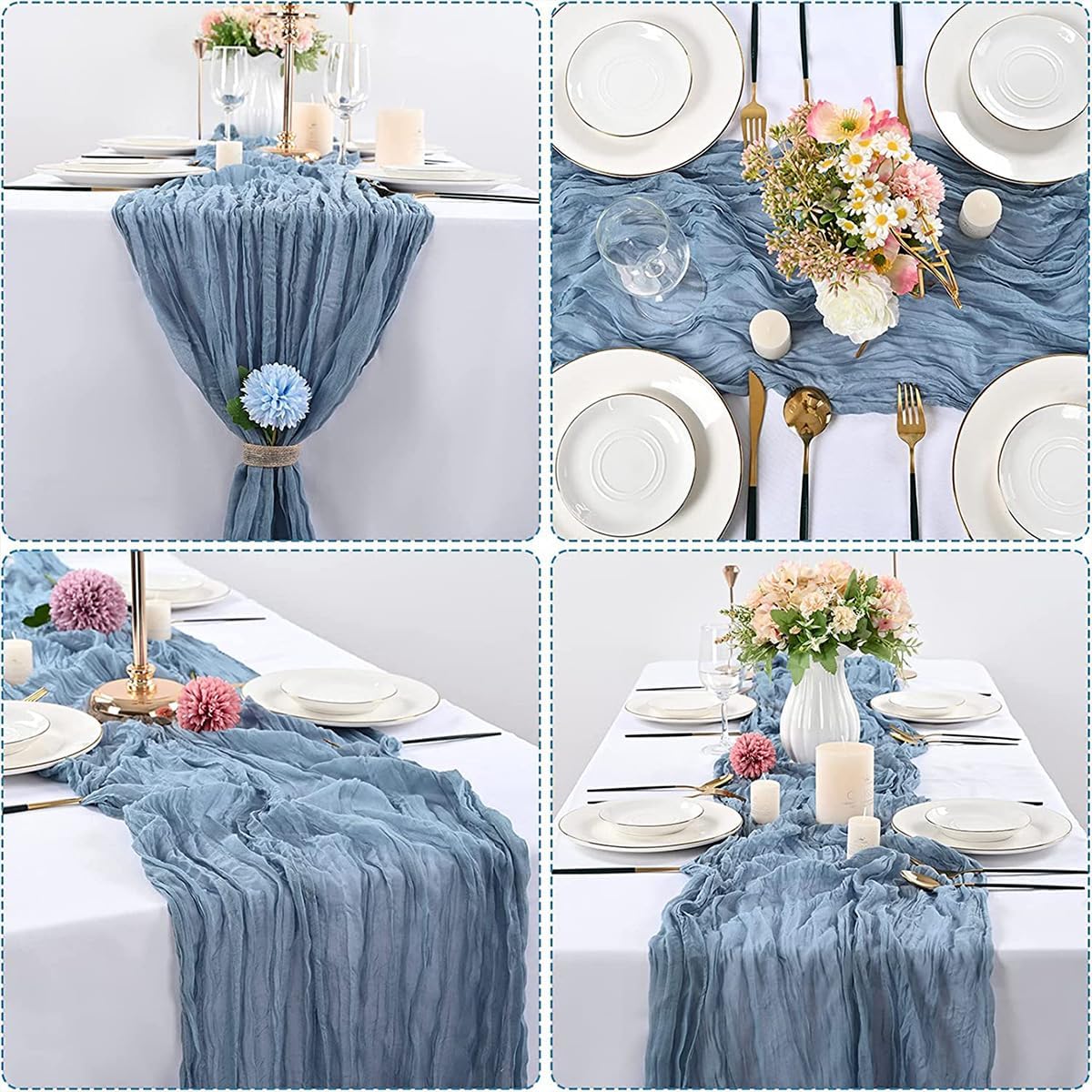 CyanCloud 2 Pack Cheesecloth Table Runner Blue Table Runner 35 x 157 Inch Wedding Table Cover Decor Arch Draping Gauze Fabric Table Runner Boho for Party Weddings Holiday Kitchen Table