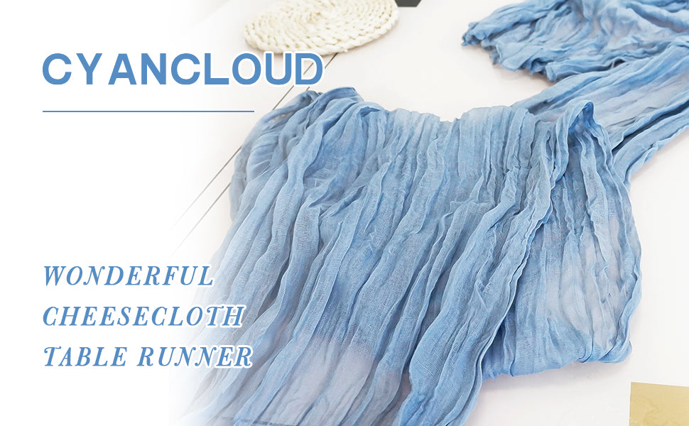 CyanCloud 2 Pack Cheesecloth Table Runner Blue Table Runner 35 x 157 Inch Wedding Table Cover Decor Arch Draping Gauze Fabric Table Runner Boho for Party Weddings Holiday Kitchen Table