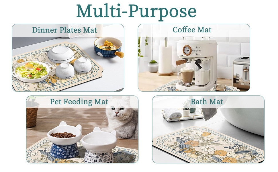 Dish Drying Mat XL 24"x16" Dish Mat Drying Kitchen Mat with Non-slip Rubber Backed, Dish Drying Pad Super Absorbent for Kitchen Counter, Coffee Bar, Bathroom Sink, Dish Drying Rack Mat, White