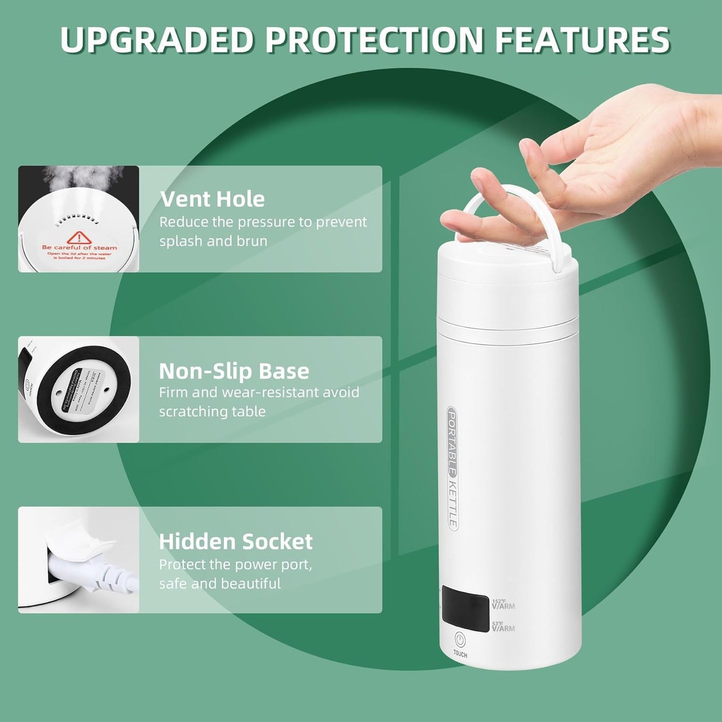 CyanCloud Portable Electric Kettle Travel Electric Kettle 500ml Stainless Steel Travel Electric Tea Coffee Kettle Water Boiler with Cup Bag, 4 Variable Presets, Auto Shut-Off, Boil Dry Protection