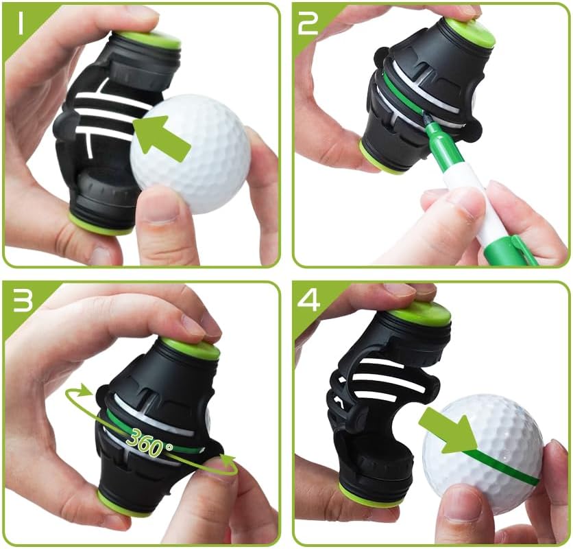 7 Pack Golf Ball Marker Golf Ball Line Marker Tool, 1 x 360° Triple-Line Marker Stencil, 1 x Golf Ball Marker Stencil, 6 in 1 x Letter Stencils Kit, 4 Color Golf Ball Markers, Golf Accessories