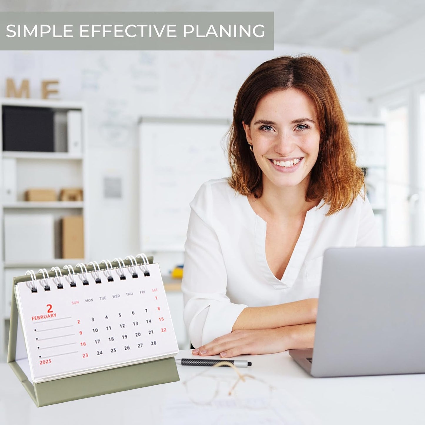 CyanCloud 2025 Desk Calendar 2024-2025, Small Standing Flip Desktop Calendar from Oct 2024 to Dec 2025, Metal Ring Twin-Wire Binding Monthly Desktop Calendar for Home Office School