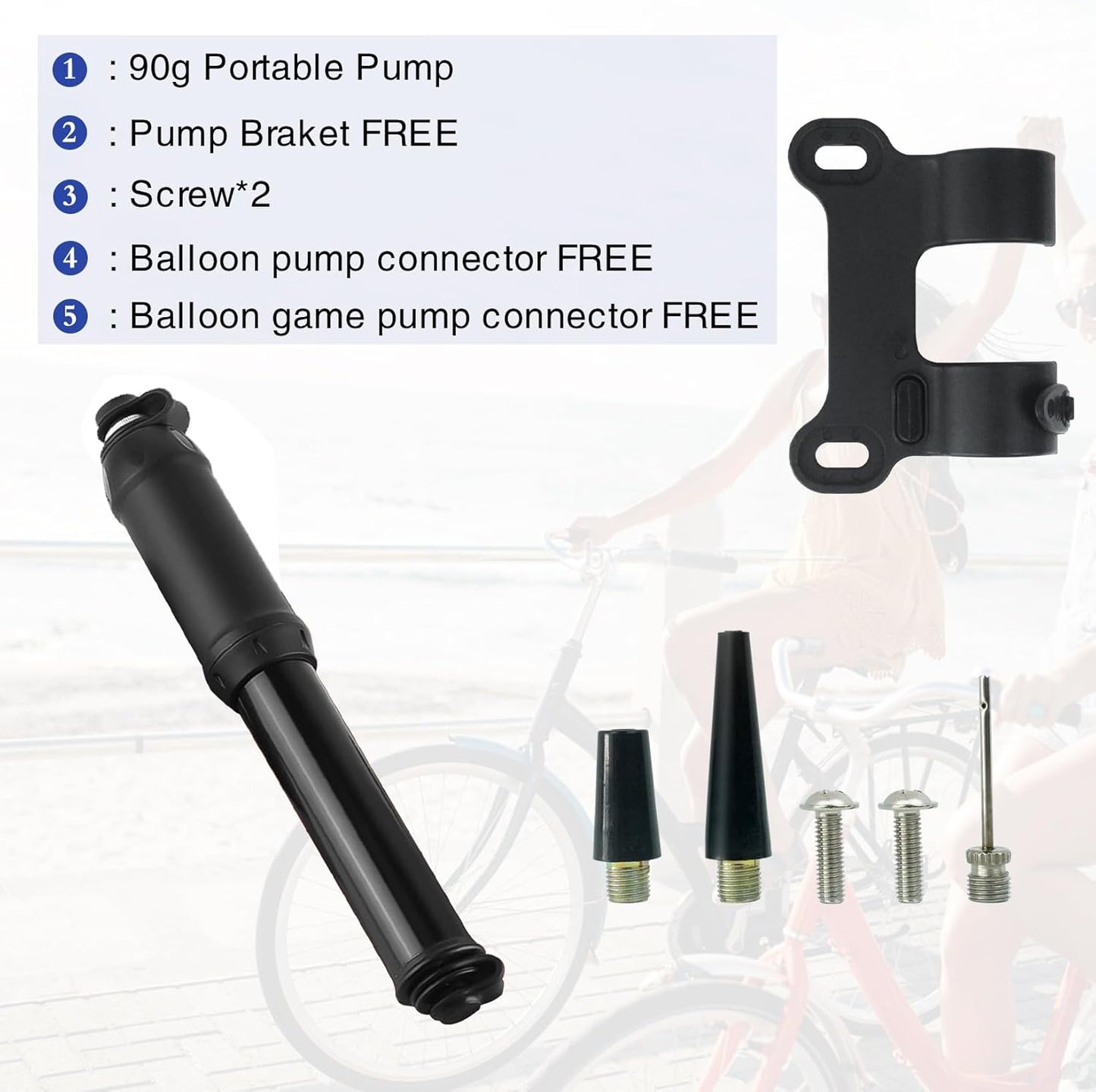 CyanCloud Mini Bike Pump,Bicycle Pump Portable, Universal American and French valves, no Need to Change valves for Road and Mountain Bikes, Scooter tire Pumps.