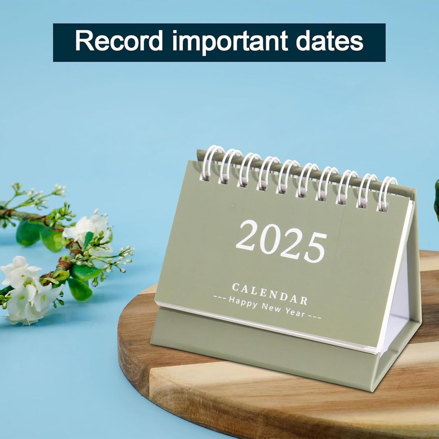 CyanCloud 2025 Desk Calendar 2024-2025, Small Standing Flip Desktop Calendar from Oct 2024 to Dec 2025, Metal Ring Twin-Wire Binding Monthly Desktop Calendar for Home Office School
