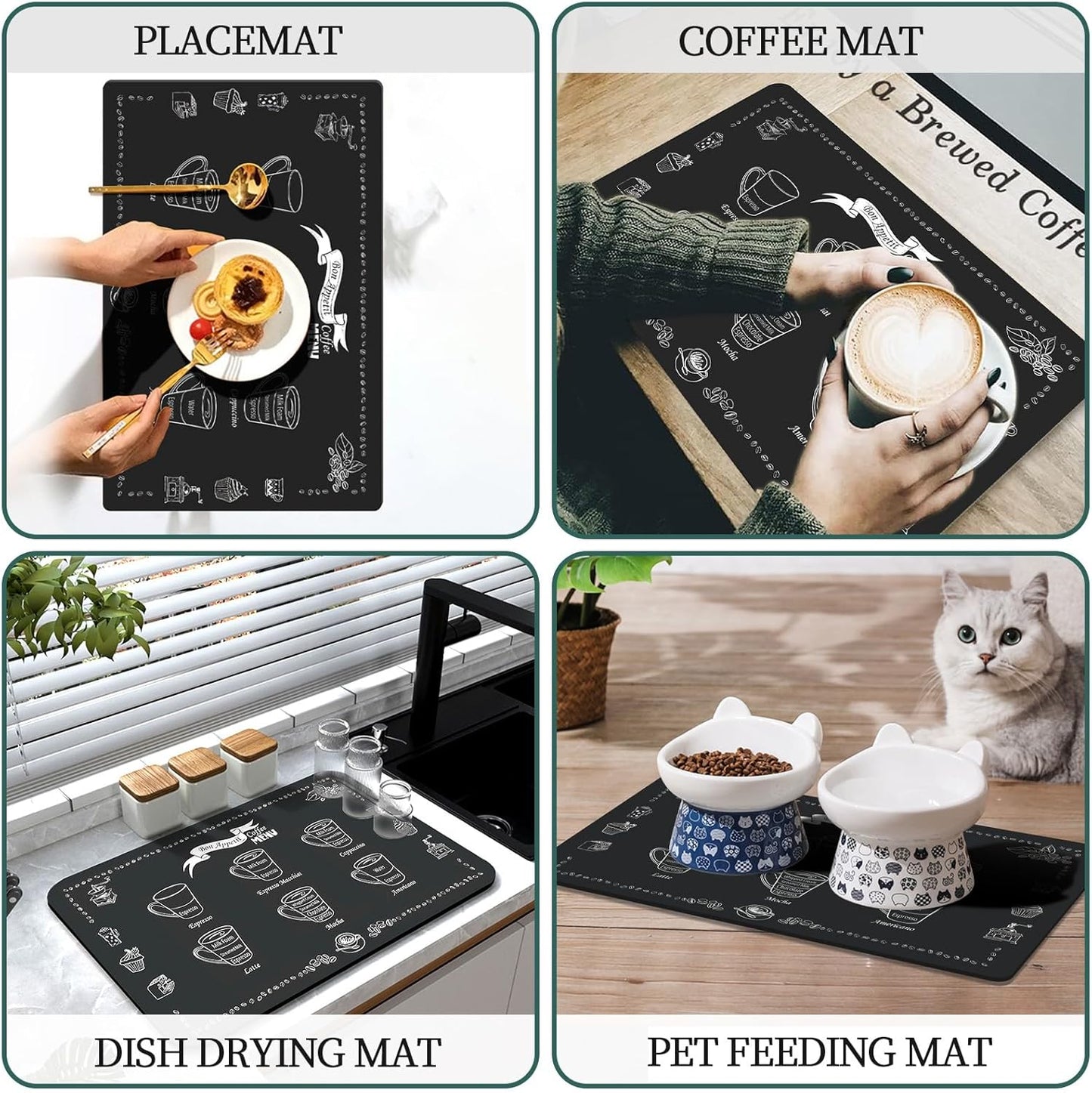 Coffee Mat Coffee Bar Mat Hide Stain Easy To Clean Dish Drying Mat Rubber Backed Absorbent 12"x19" Coffee Station Mat Coffee Maker Mat Espresso Machine Countertop Coffee Bar Accessories