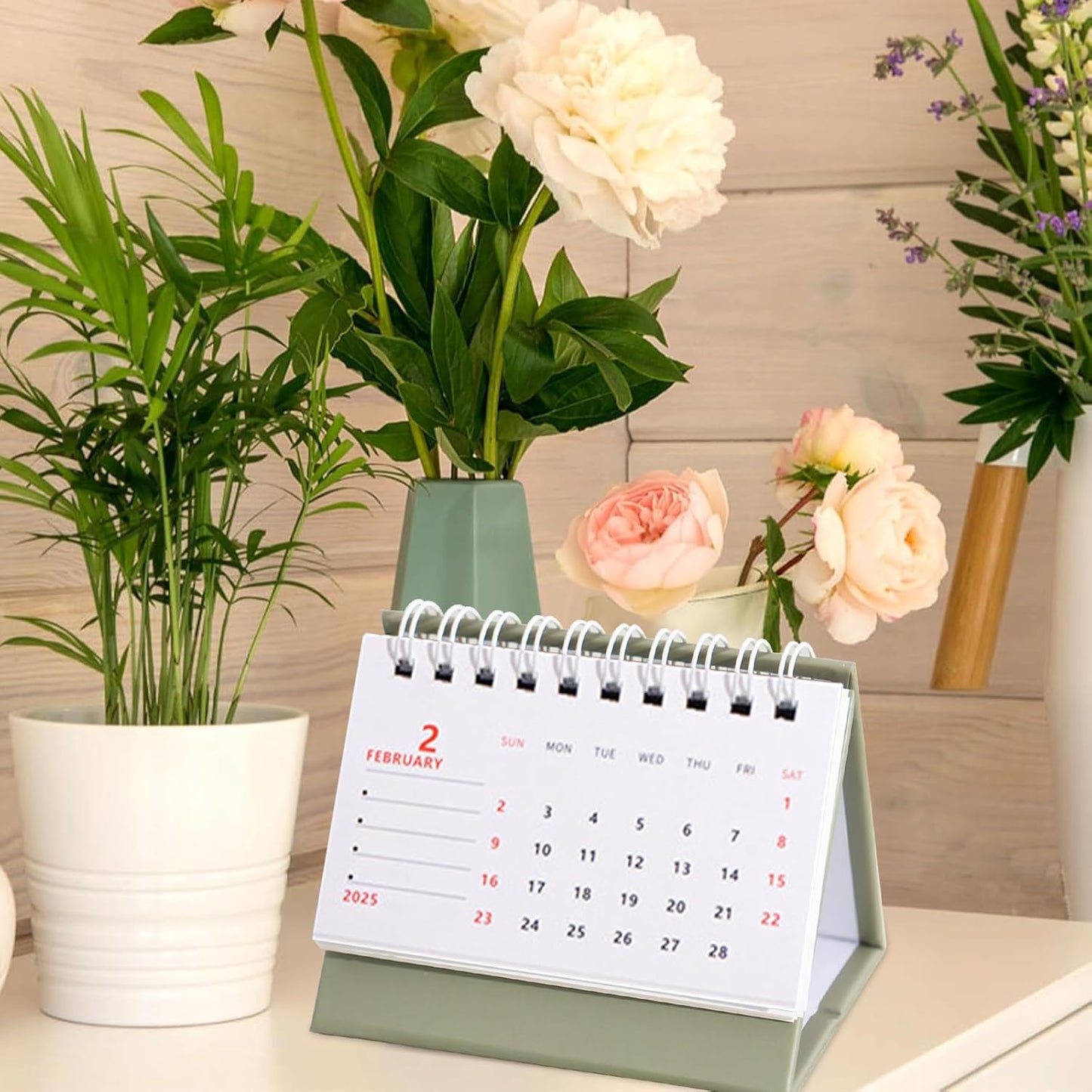 CyanCloud 2025 Desk Calendar 2024-2025, Small Standing Flip Desktop Calendar from Oct 2024 to Dec 2025, Metal Ring Twin-Wire Binding Monthly Desktop Calendar for Home Office School