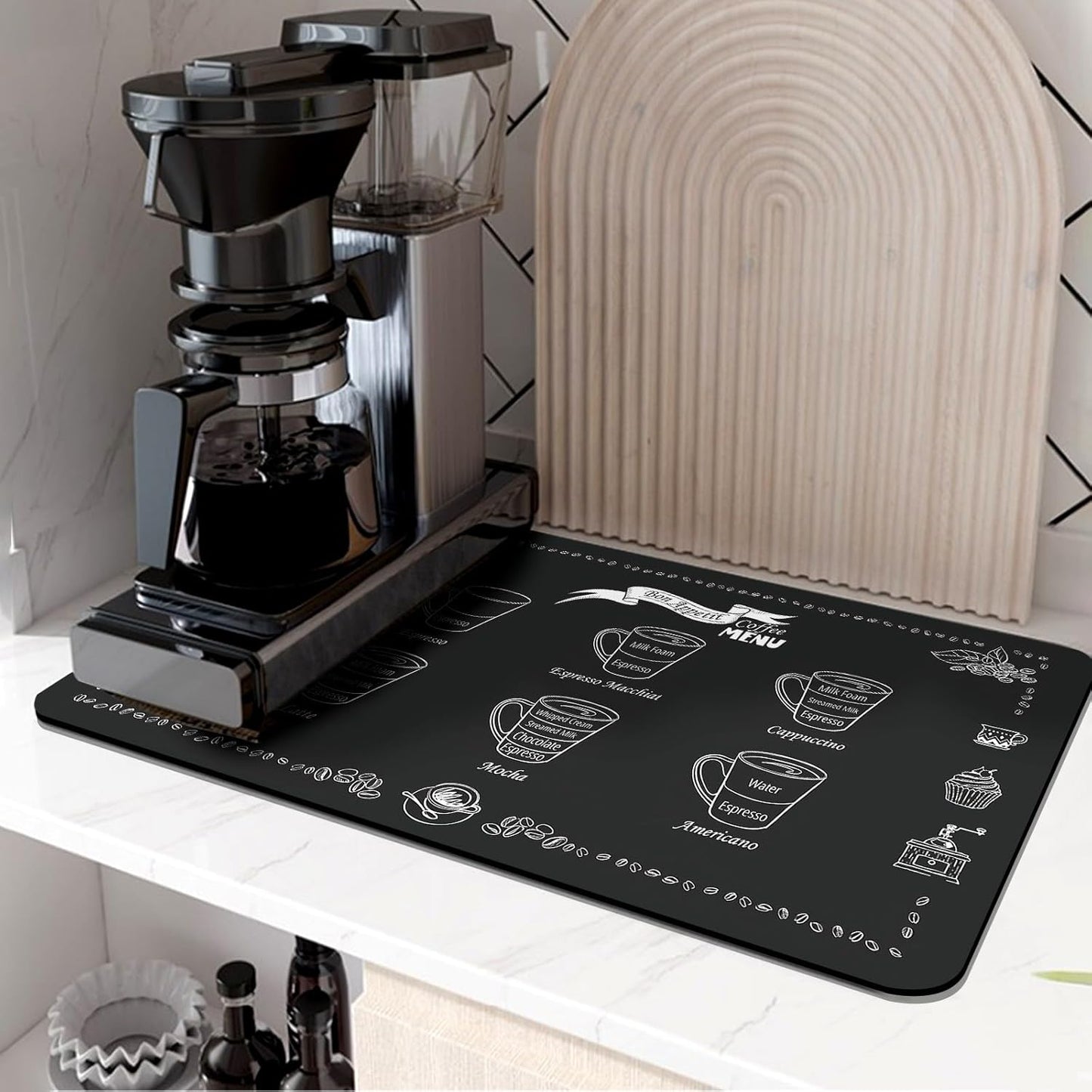 Coffee Mat Coffee Bar Mat Hide Stain Easy To Clean Dish Drying Mat Rubber Backed Absorbent 12"x19" Coffee Station Mat Coffee Maker Mat Espresso Machine Countertop Coffee Bar Accessories