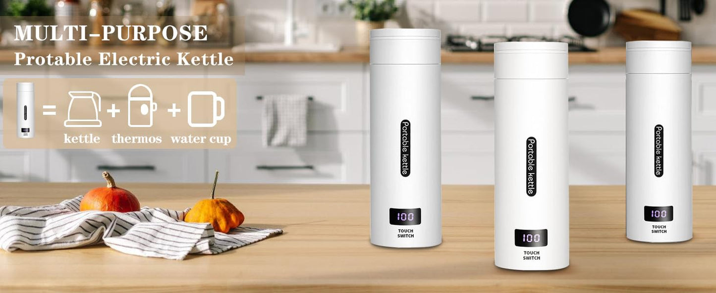 CyanCloud Portable Electric Kettle Travel Electric Kettle 500ml Stainless Steel Travel Electric Tea Coffee Kettle Water Boiler with Cup Bag, 4 Variable Presets, Auto Shut-Off, Boil Dry Protection