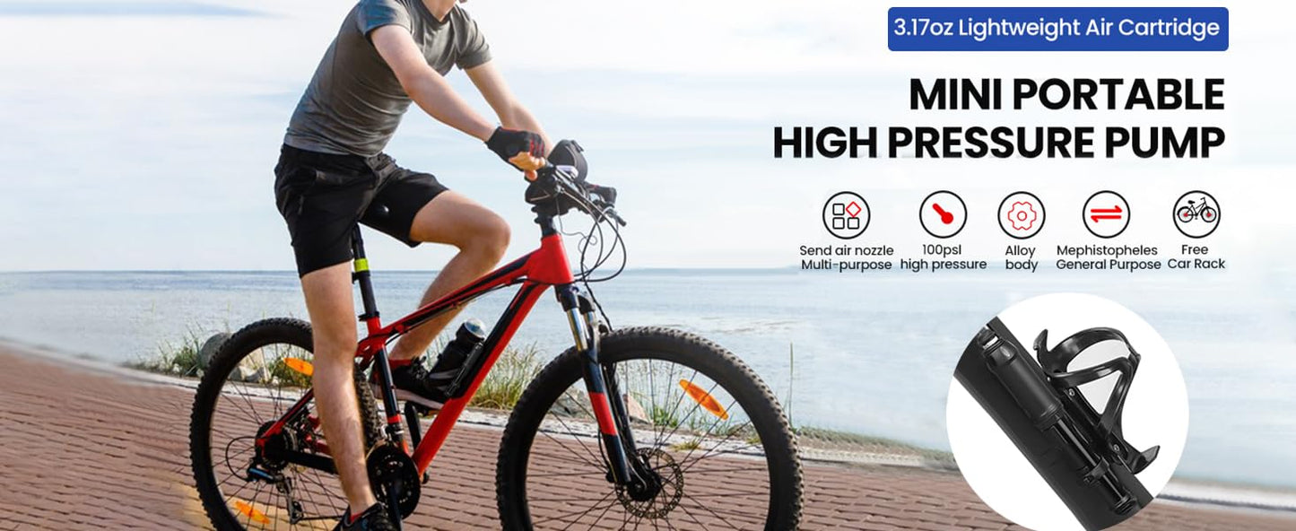 CyanCloud Mini Bike Pump,Bicycle Pump Portable, Universal American and French valves, no Need to Change valves for Road and Mountain Bikes, Scooter tire Pumps.