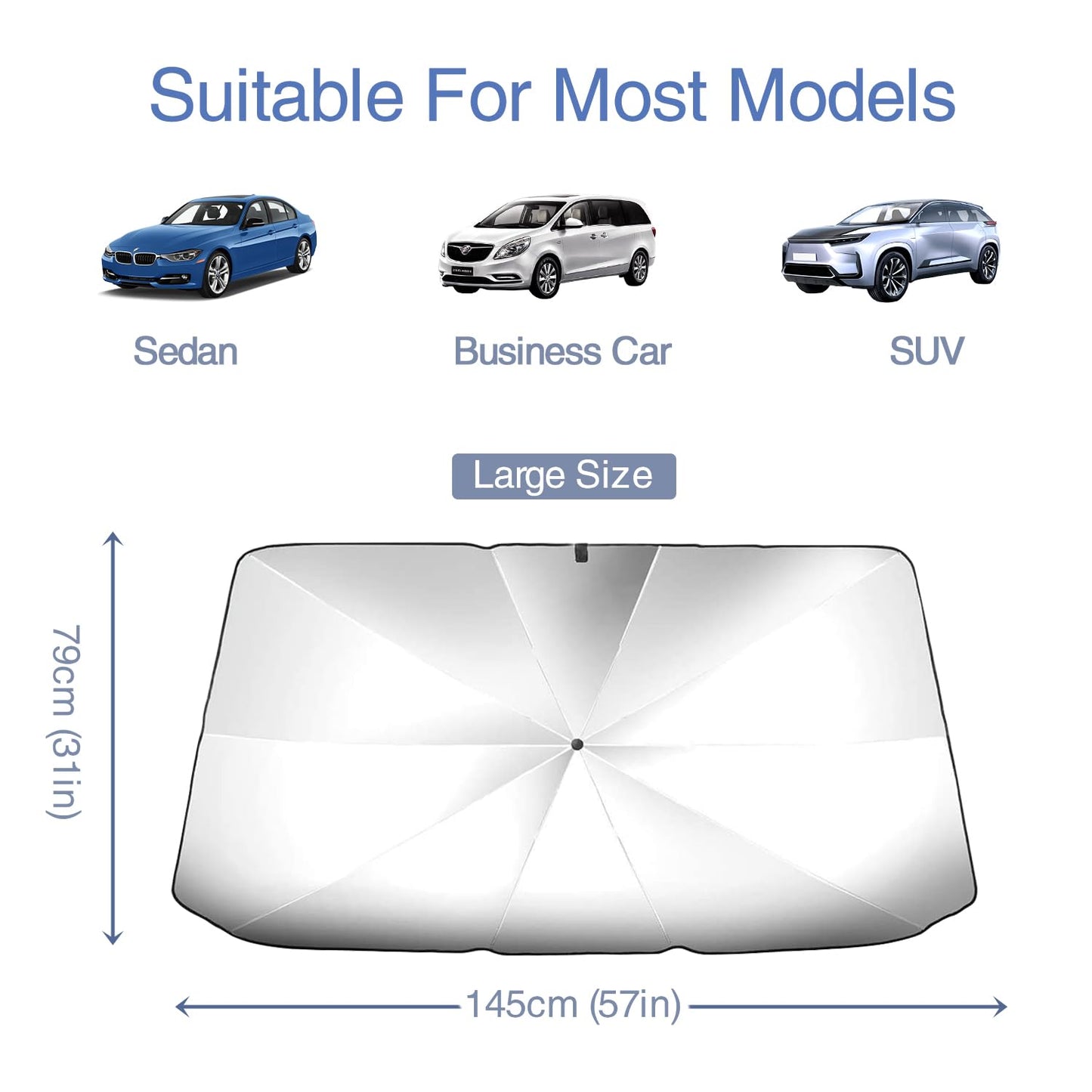 Car Sun Shade,for Car Front Windshield, Car Umbrella Sun Shade Cover, Foldable UV Reflector And Heat, Sunshade for Cars, Fits Most Vans SUVS (57 x 31 In)