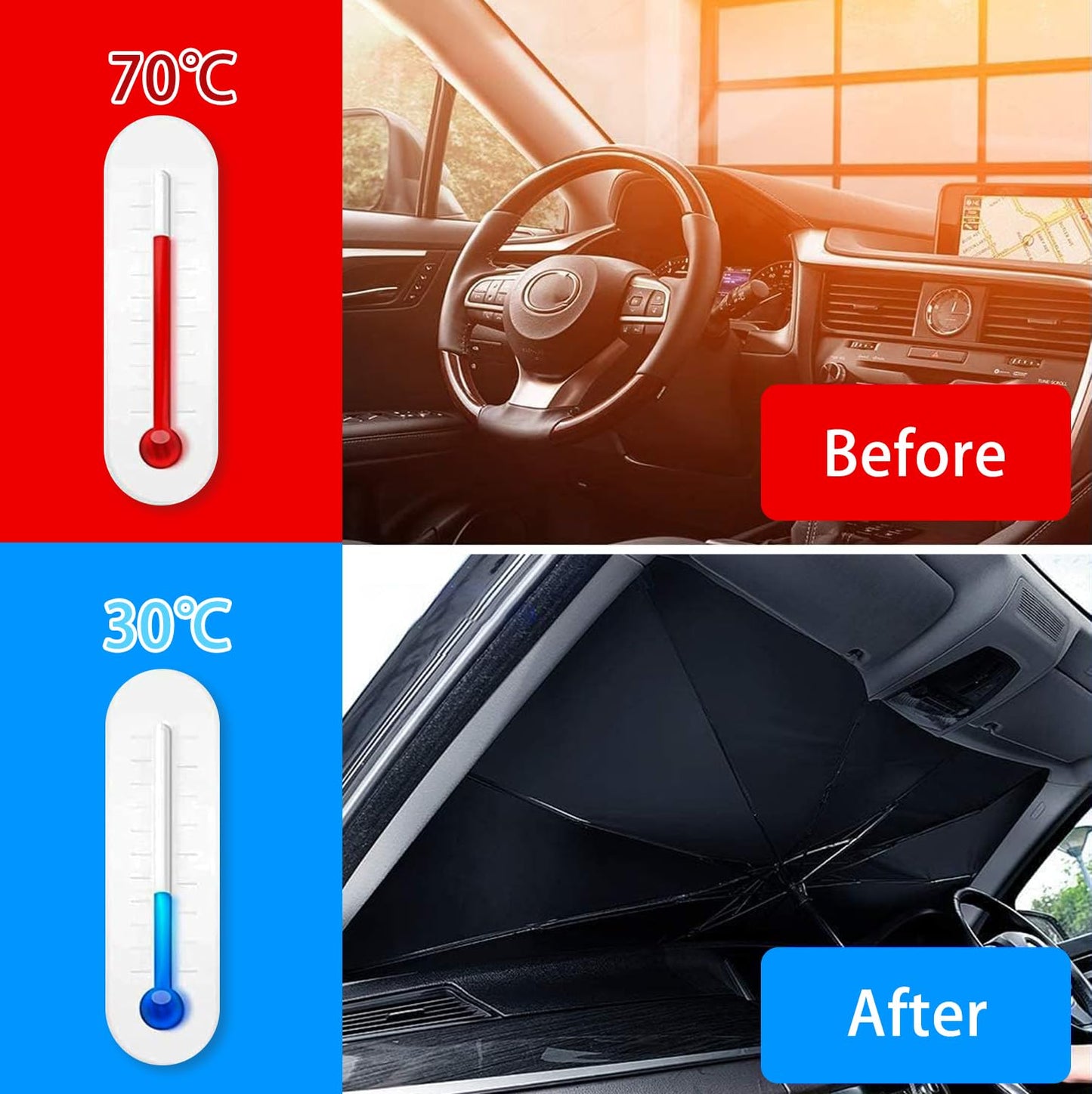 Car Sun Shade,for Car Front Windshield, Car Umbrella Sun Shade Cover, Foldable UV Reflector And Heat, Sunshade for Cars, Fits Most Vans SUVS (57 x 31 In)