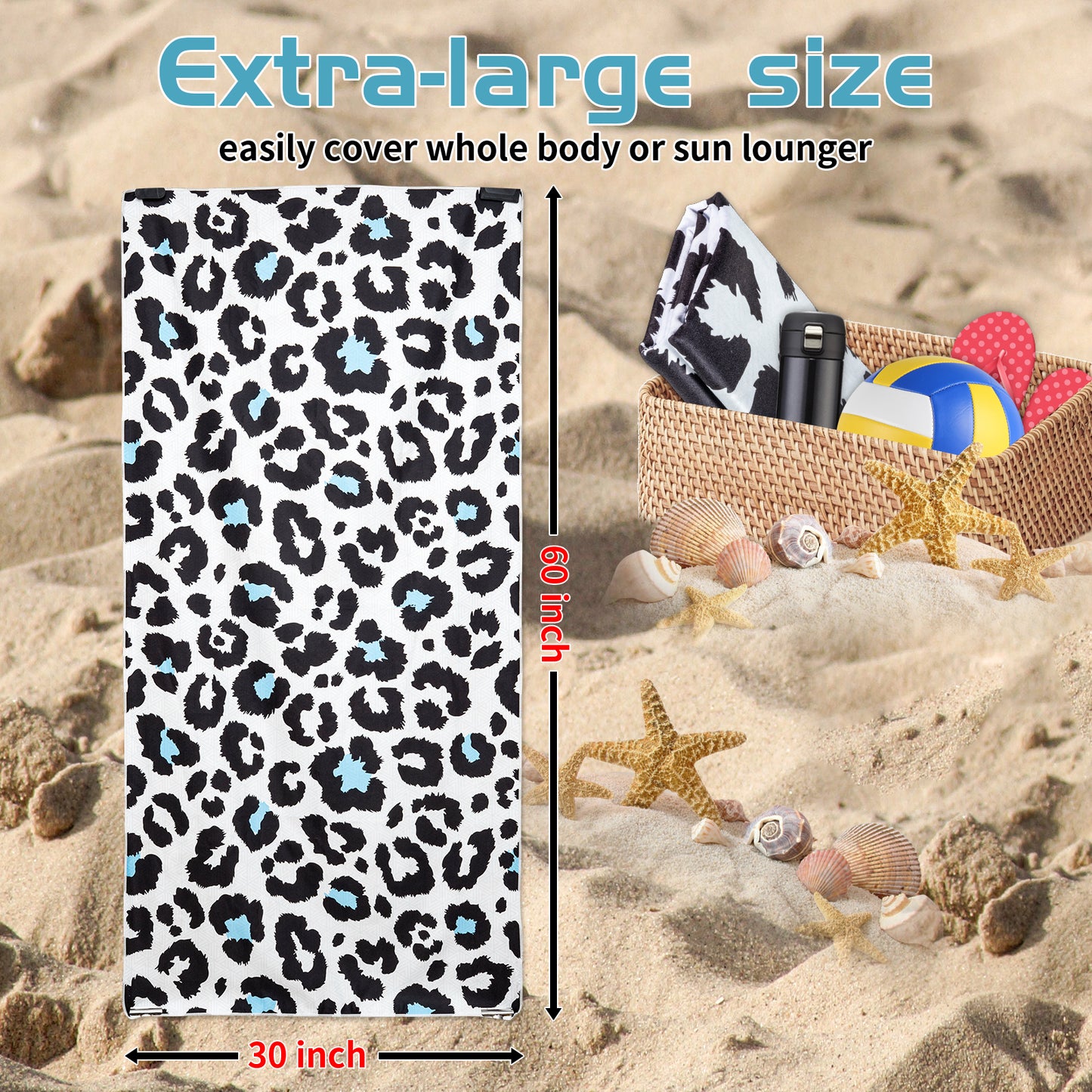 CyanCloud Microfiber Beach Towel Fast Drying, Extra Large 30" x 60" Sand Free Beach Towel Super Lightweight Towels for Swimming Pool, Camping, Picnic, Yoga Gym Sports(Stone)