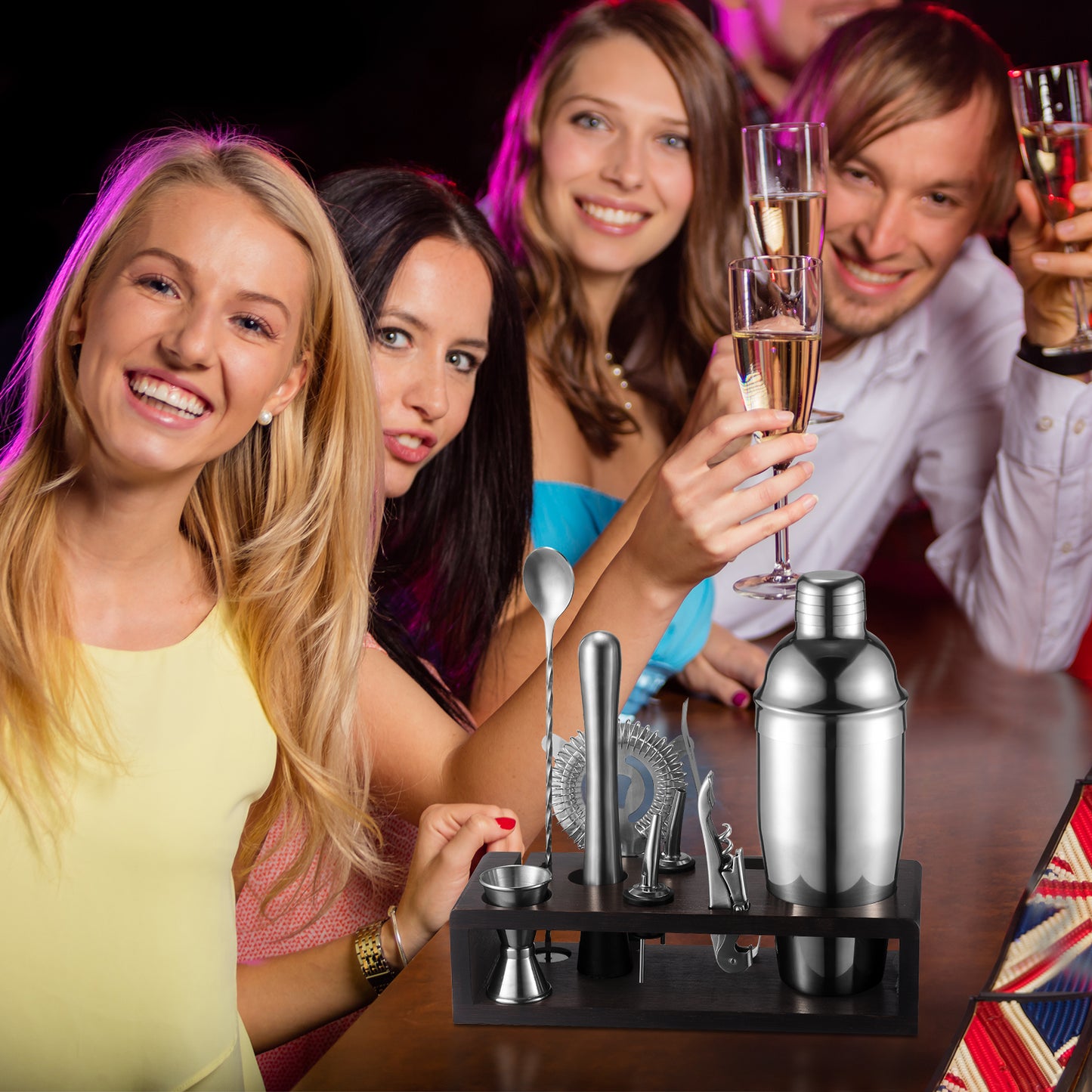 CyanCloud Cocktail Shaker Set, Bartender Kit 10 Pcs for Home and Bar, Stainless Steel Cocktail Set with Stand, 26 Oz Cocktail Shaker kit with Recipes Booklet