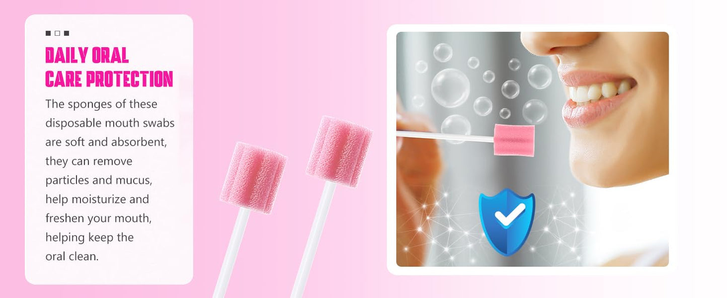 CyanCloud 100 Pieces Oral Swabs Disposable Mouth Swabs Sponge Dental Swabsticks Unflavored for Mouth Cleaning Oral Care Health, Pink