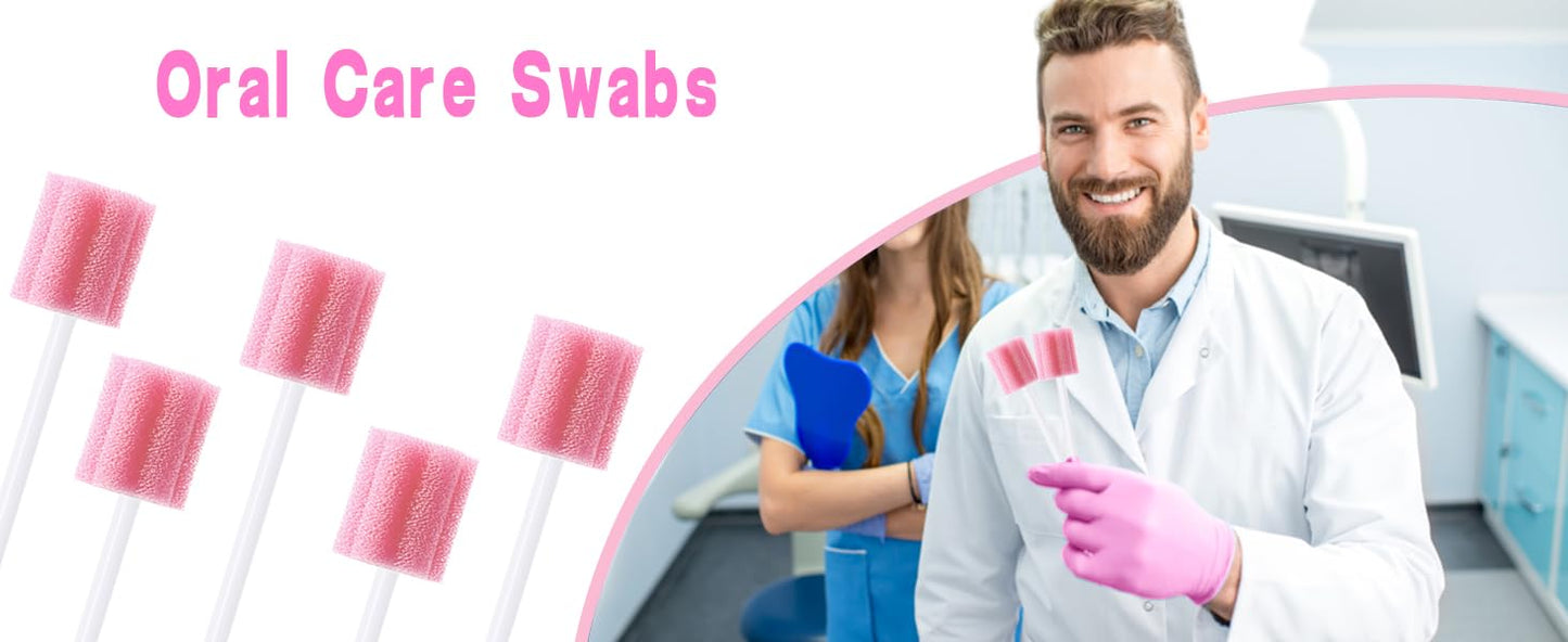 CyanCloud 100 Pieces Oral Swabs Disposable Mouth Swabs Sponge Dental Swabsticks Unflavored for Mouth Cleaning Oral Care Health, Pink