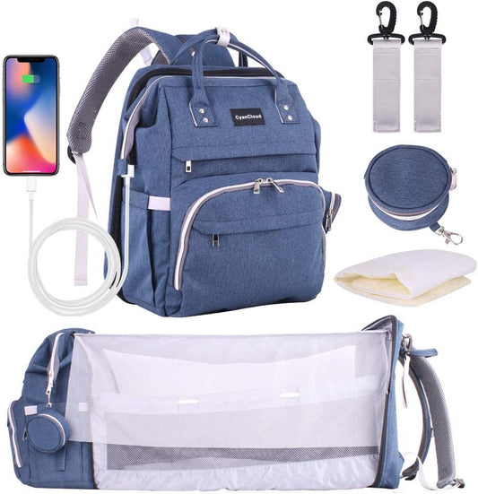 CyanCloud Diaper Bag Backpack, Baby Diaper Bag with Changing Station and Pacifier Case, Large Capacity Diaper Bags for Baby Boy Baby Girl, Waterproof, Dark Blue