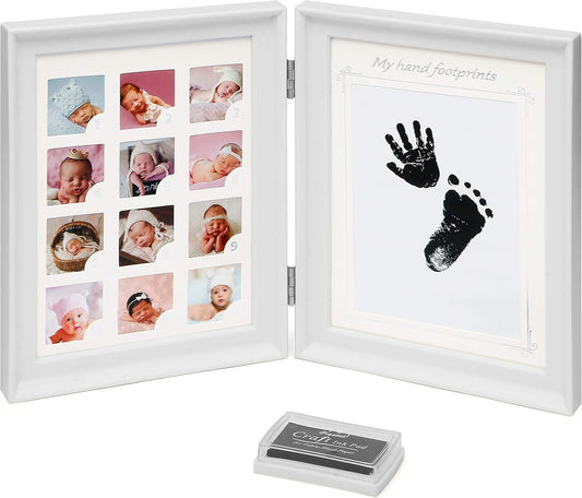 CyanCloud Baby Handprint and Footprint Kit,Photo Frame for Newborn Girls and Boys, Unique Baby Shower Gifts Set, Memorable Keepsake Box Decorations for Room Wall or Nursery Decor 14.5"x9"