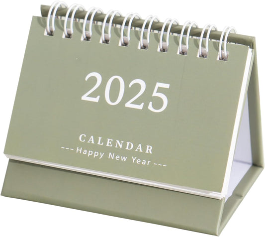 CyanCloud 2025 Desk Calendar 2024-2025, Small Standing Flip Desktop Calendar from Oct 2024 to Dec 2025, Metal Ring Twin-Wire Binding Monthly Desktop Calendar for Home Office School