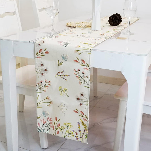 CyanCloud Spring Table Runner Colorful Floral Linen Table Runner Farmhouse Style Table Runners for Party Weddings Holiday Dining Table Room Decorations 33 x 180 cm