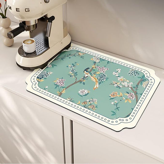 Dish Drying Mat XL 24"x16" Dish Mat Drying Kitchen Mat with Non-slip Rubber Backed, Dish Drying Pad Super Absorbent for Kitchen Counter, Coffee Bar, Bathroom Sink, Dish Drying Rack Mat Blue