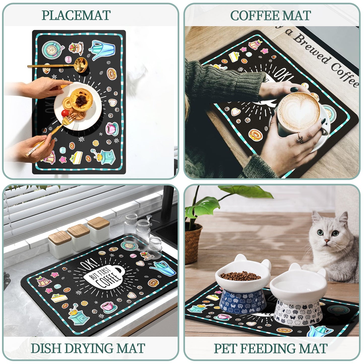 Coffee Mat Coffee Bar Mat Hide Stain Easy To Clean Dish Drying Mat Rubber Backed Absorbent 12"x19" Coffee Station Mat Coffee Maker Mat Espresso Machine Countertop Coffee Bar Accessories