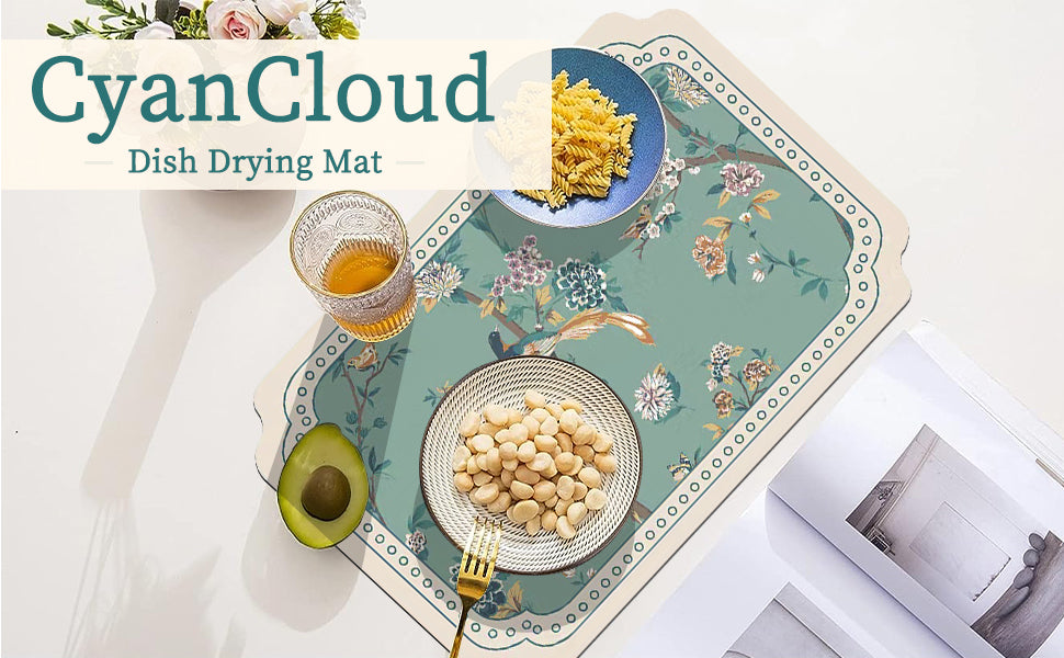 Dish Drying Mat XL 24"x16" Dish Mat Drying Kitchen Mat with Non-slip Rubber Backed, Dish Drying Pad Super Absorbent for Kitchen Counter, Coffee Bar, Bathroom Sink, Dish Drying Rack Mat Blue