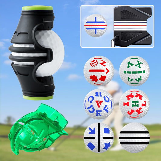 7 Pack Golf Ball Marker Golf Ball Line Marker Tool, 1 x 360° Triple-Line Marker Stencil, 1 x Golf Ball Marker Stencil, 6 in 1 x Letter Stencils Kit, 4 Color Golf Ball Markers, Golf Accessories