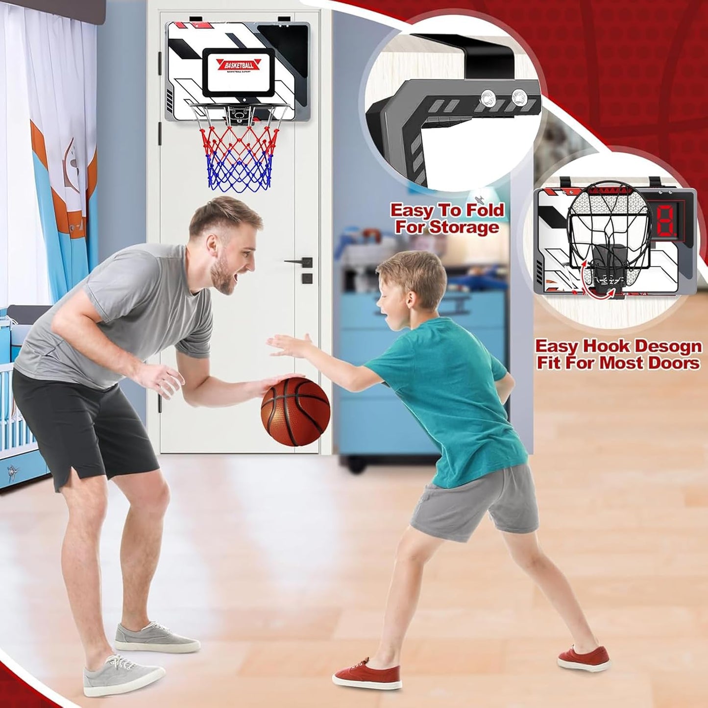 CyanCloud Basketball Hoop Indoor for 5 6 7 8 9 10+ Year Old Boys Kids, Mini Basketball Hoop with Electronic Scoreboard Over The Door, Sport Toys Birthday Gift