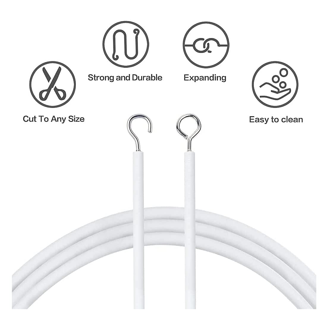 CyanCloud White Curtain Wire 8 Meter Curtain Wire with 10 Hooks & 10 Eyes, Durable Window Net Curtain Wire for Net Curtain Rods Clothesline Hanging