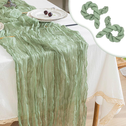 CyanCloud Cheesecloth Table Runner 2 Pack Sage Green Wedding Table Cover Decor Arch Draping 35 x 157 Inch Gauze Fabric Table Runner Long Boho Party Weddings Holiday Kitchen Table Decorations