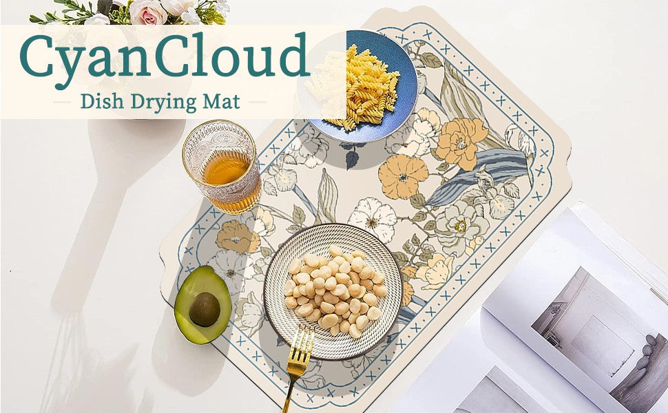 Dish Drying Mat XL 24"x16" Dish Mat Drying Kitchen Mat with Non-slip Rubber Backed, Dish Drying Pad Super Absorbent for Kitchen Counter, Coffee Bar, Bathroom Sink, Dish Drying Rack Mat, White